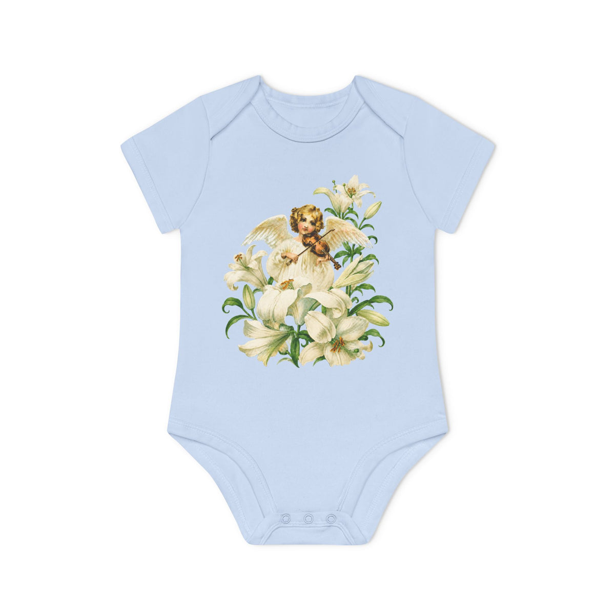 Vintage Angel with Violin Organic Cotton Short-Sleeve Baby Bodysuit