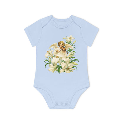 Vintage Angel with Violin Organic Cotton Short-Sleeve Baby Bodysuit
