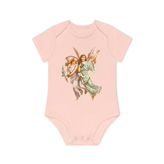 Heavenly Angel Art powder pink organic cotton short-sleeve baby bodysuit