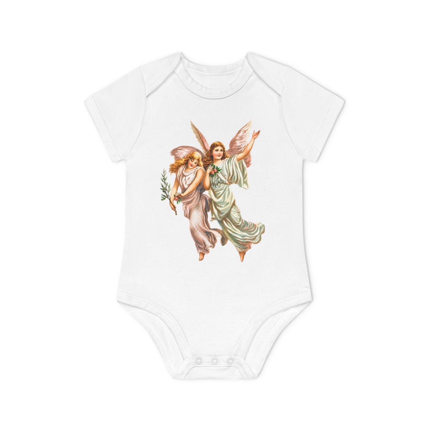 Heavenly Angel Art white organic cotton short-sleeve baby bodysuit