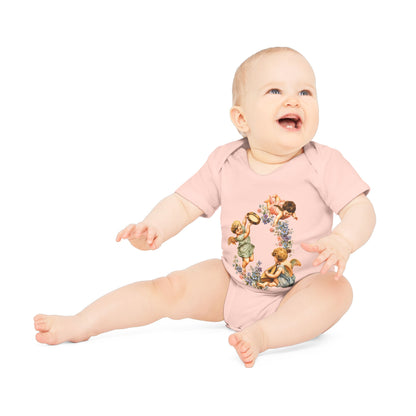 Vintage Cherub Art Organic Cotton Short-Sleeve Baby Bodysuit