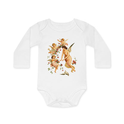 Victorian Angel with Cherubs Organic Cotton Long-Sleeve Baby Bodysuit