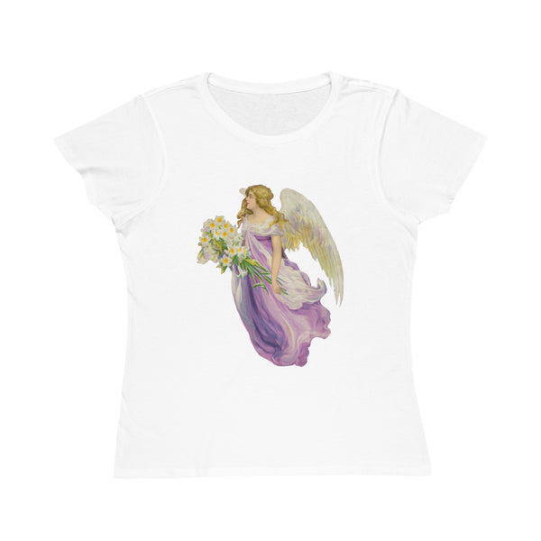 Victorian Organics Women's T-Shirt Cotton Short Sleeve Angel In Purple