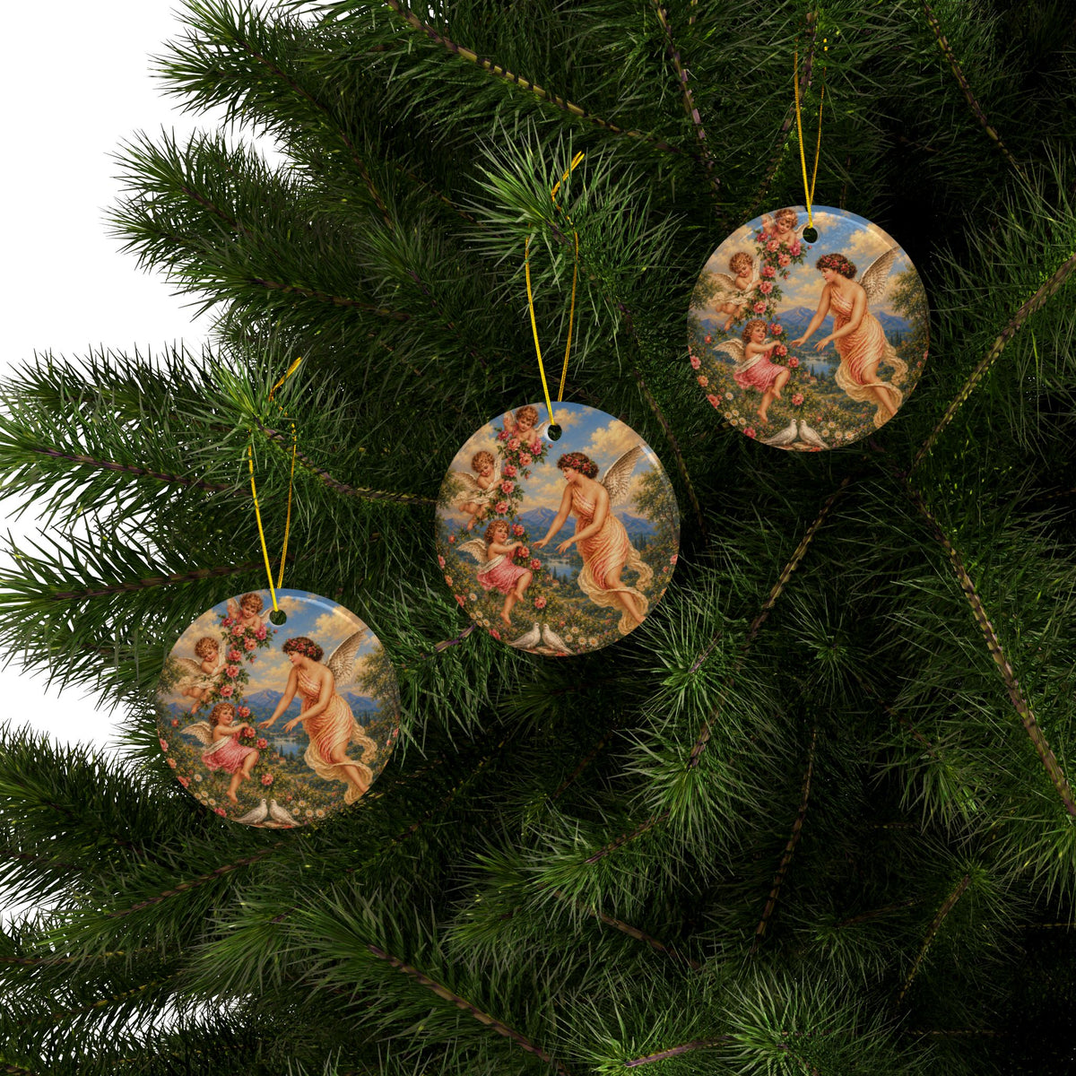 Victorian Angel with Cherubs Ceramic Ornament, Double-Sided Keepsake