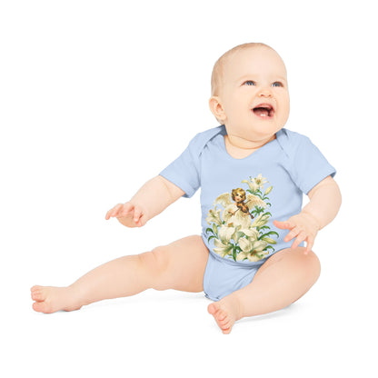 Vintage Angel with Violin Organic Cotton Short-Sleeve Baby Bodysuit