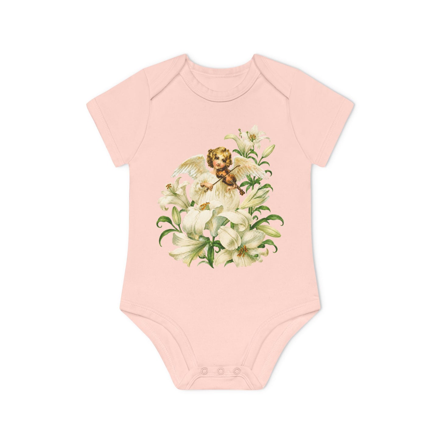 Vintage Angel with Violin Organic Cotton Short-Sleeve Baby Bodysuit
