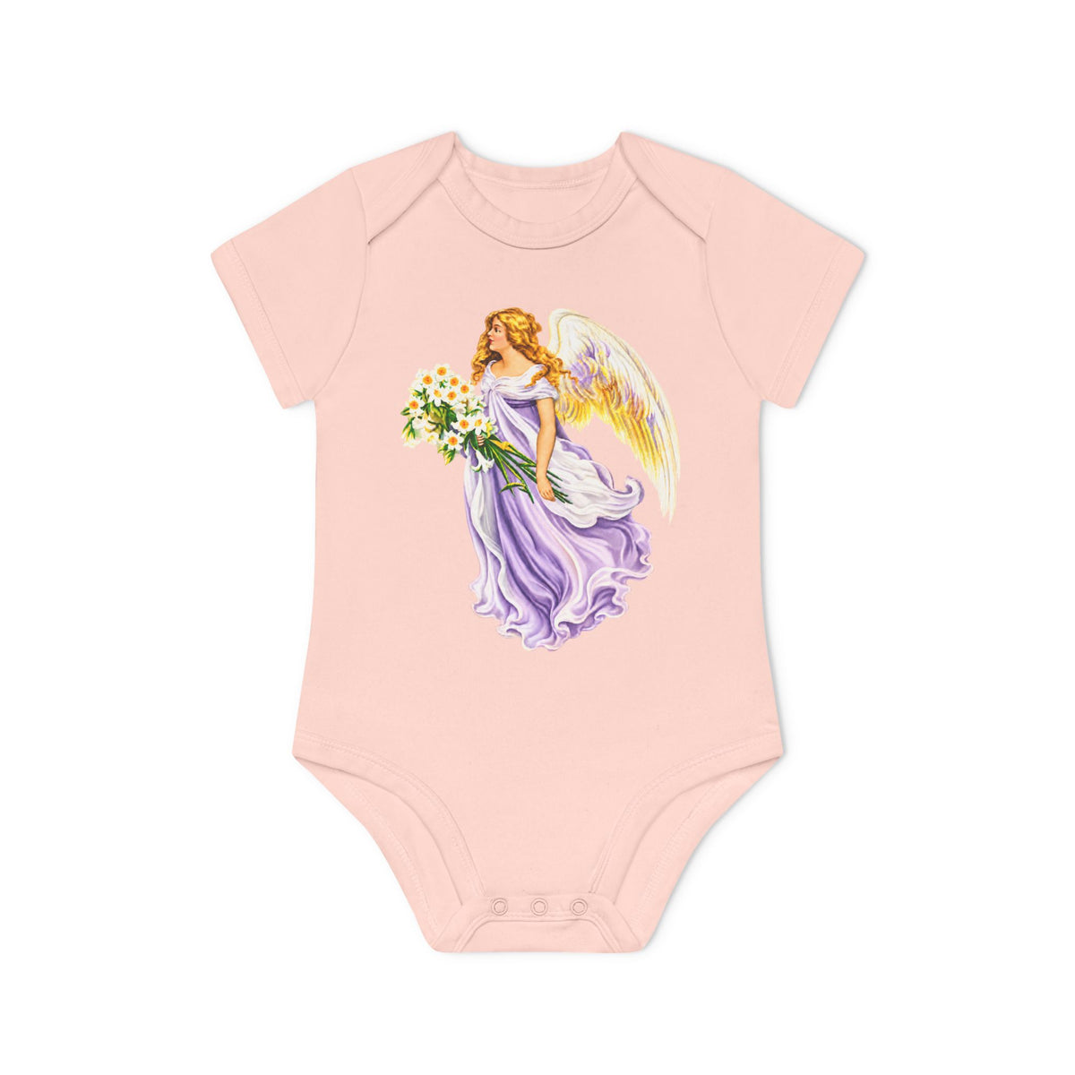 Vintage Angel in Purple Organic Cotton Short-Sleeve Baby Bodysuit