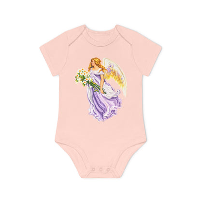 Vintage Angel in Purple Organic Cotton Short-Sleeve Baby Bodysuit