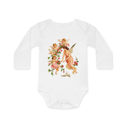 Victorian Angel with Cherubs Organic Cotton Long-Sleeve Baby Bodysuit