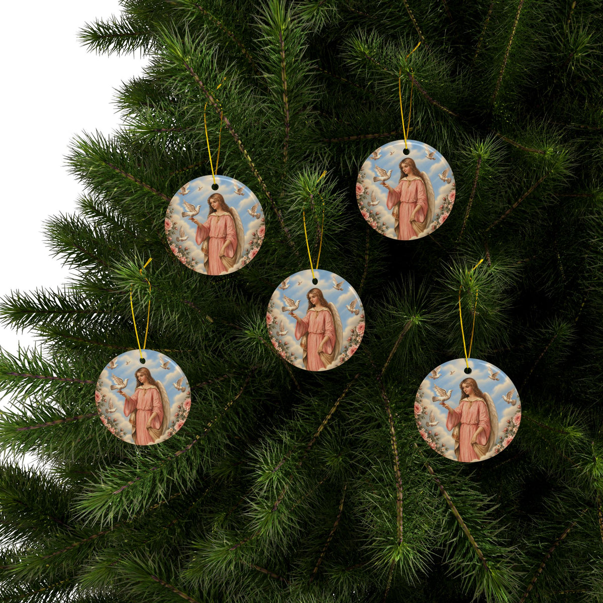Victorian Peace Angel with Dove Ceramic Ornament, Double-Sided Keepsake
