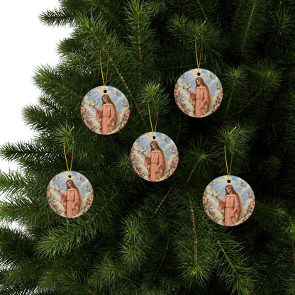 Victorian Peace Angel with Dove Ceramic Ornament, Double-Sided Keepsake