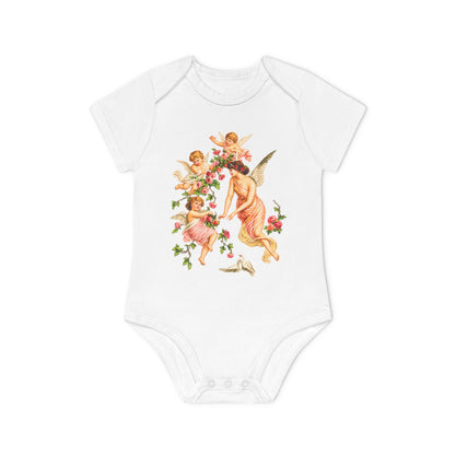 Victorian Angel with Cherubs Organic Cotton Short-Sleeve Baby Bodysuit