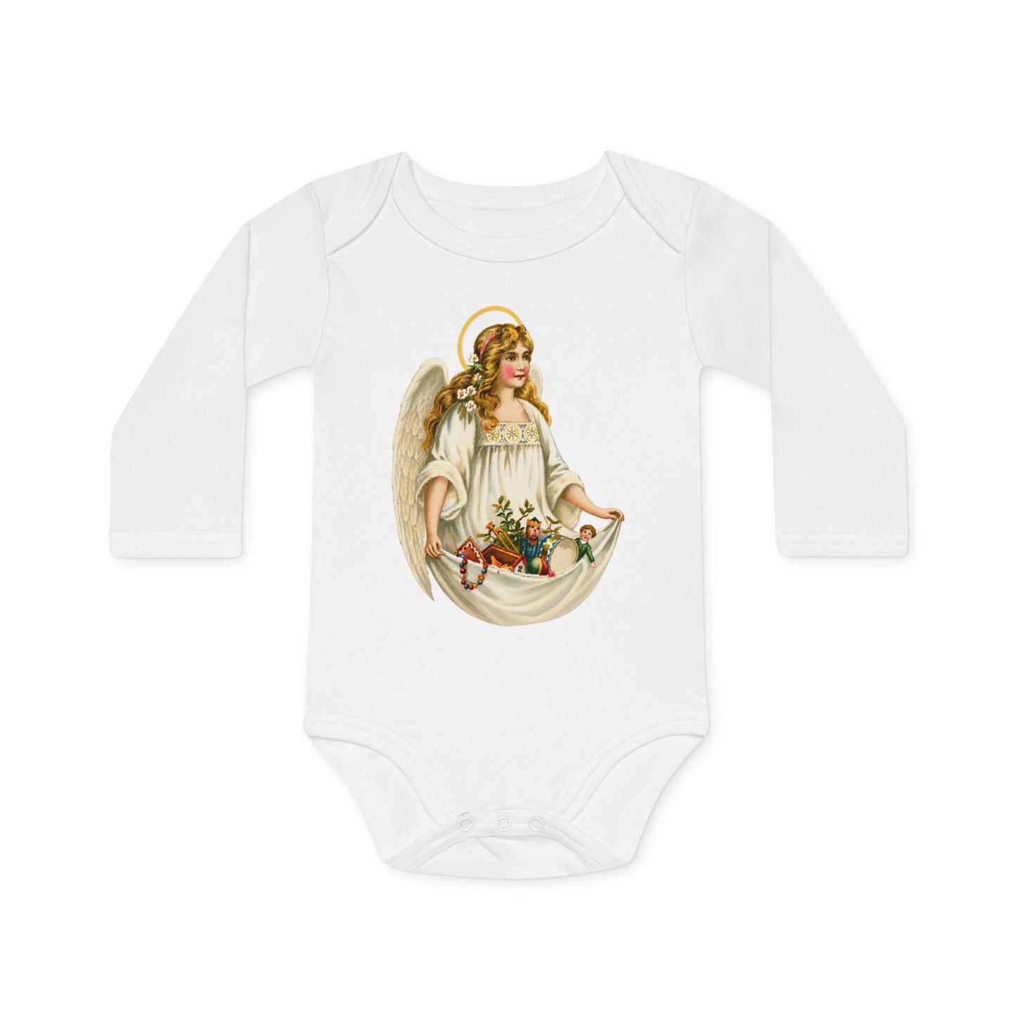 Holiday Angel with Toys Organic Cotton Long-Sleeve Baby Bodysuit