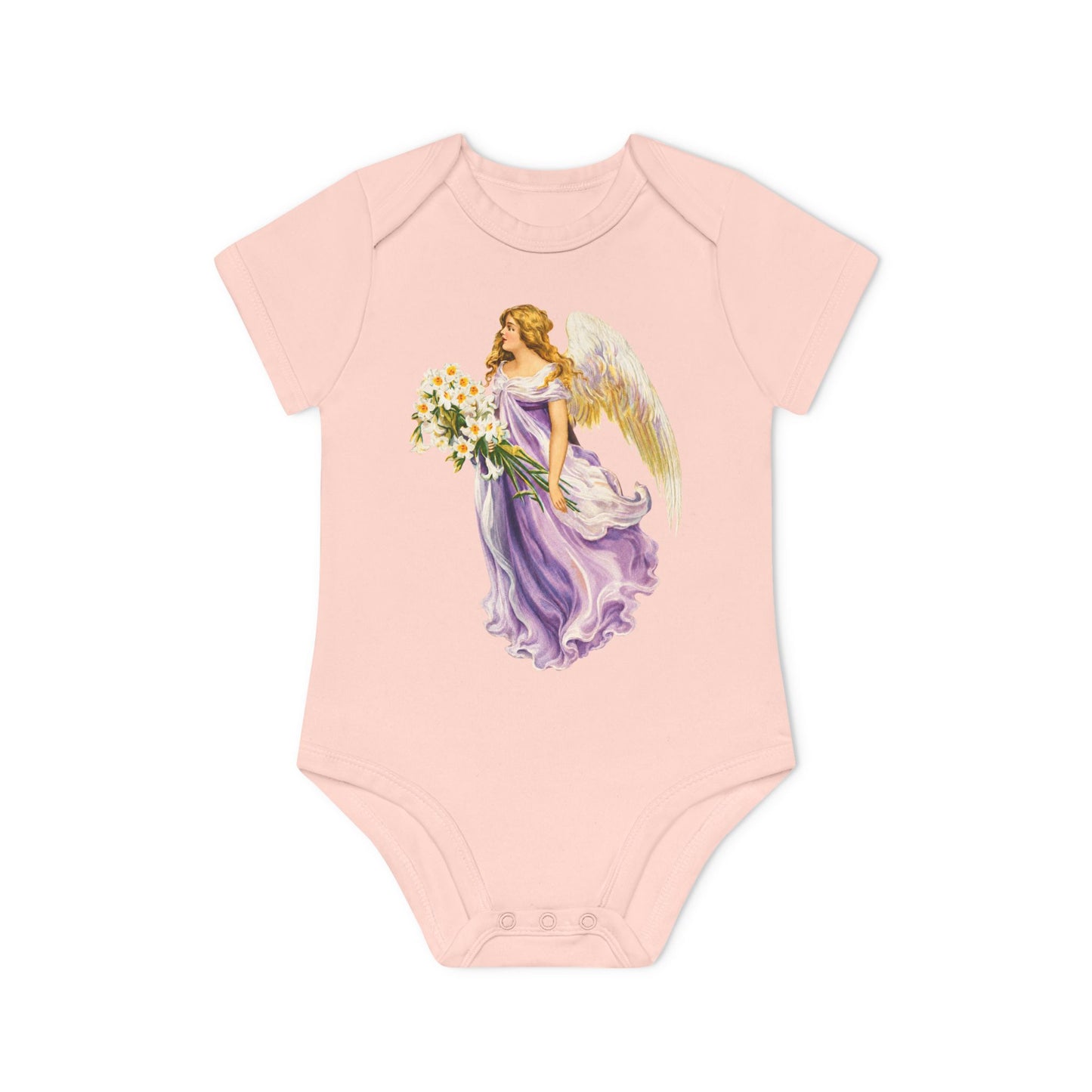 Vintage Angel in Purple powder pink organic cotton short-sleeve baby bodysuit