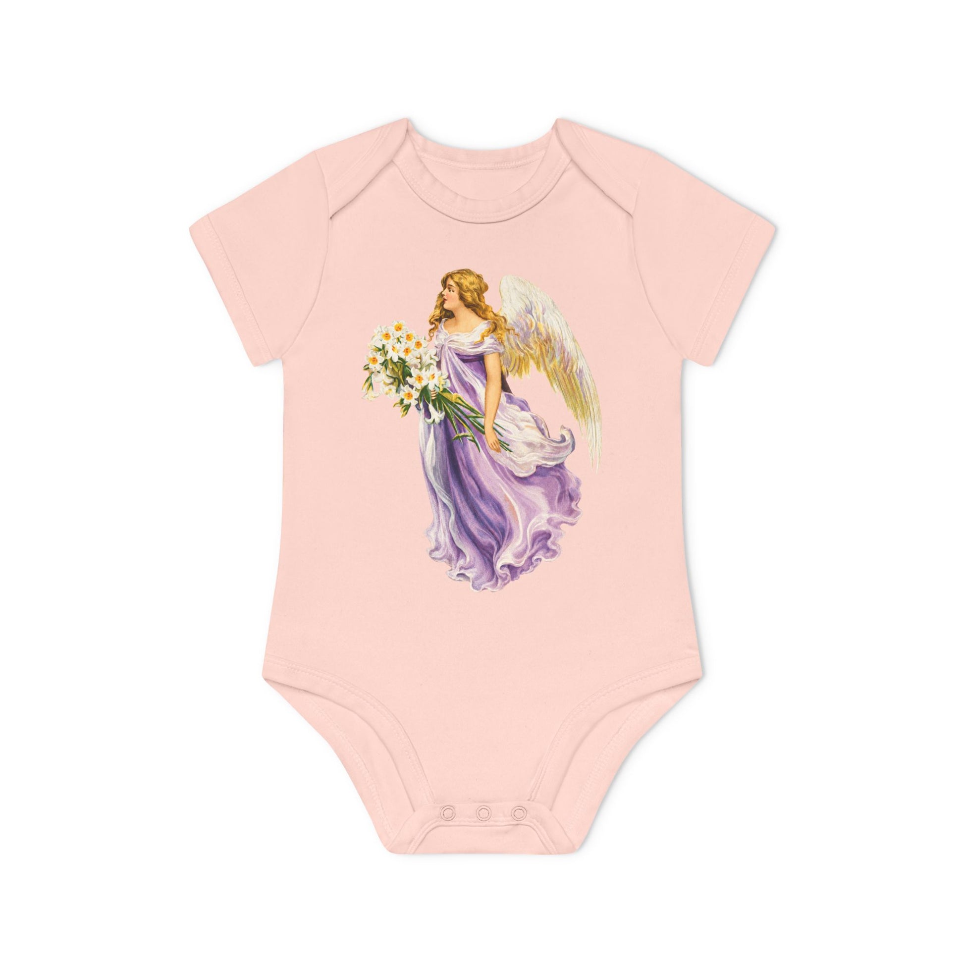 Vintage Angel in Purple powder pink organic cotton short-sleeve baby bodysuit