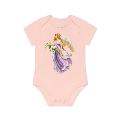 Vintage Angel in Purple powder pink organic cotton short-sleeve baby bodysuit