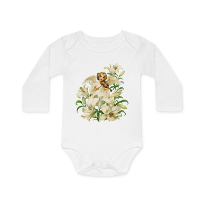 Vintage Angel with Violin Organic Cotton Long-Sleeve Baby Bodysuit