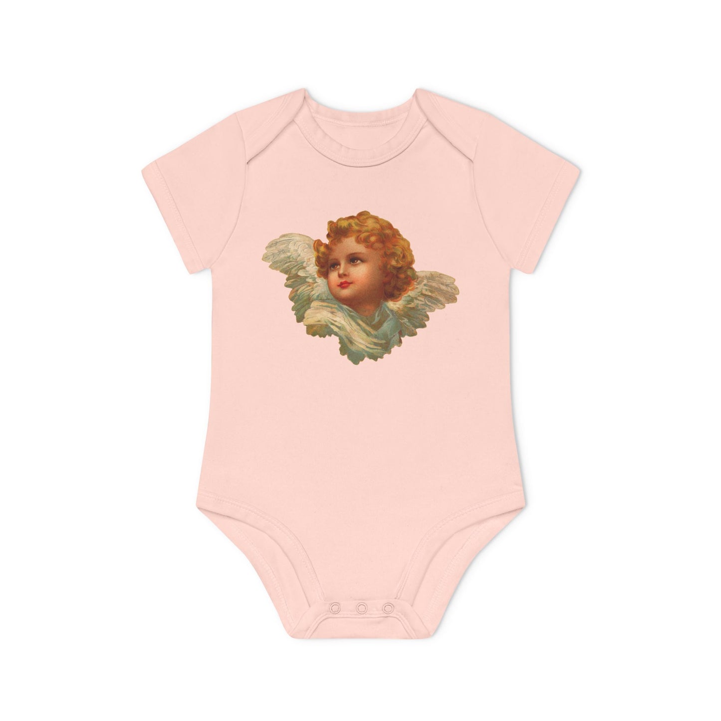 Vintage Cherub Face Organic Cotton Short-Sleeve Baby Bodysuit