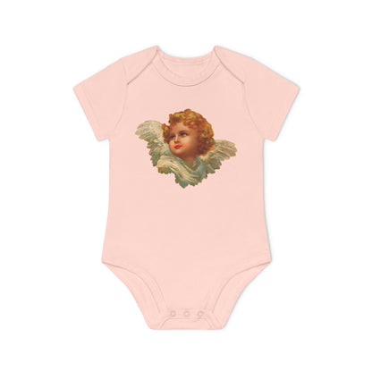 Vintage Cherub Face Organic Cotton Short-Sleeve Baby Bodysuit