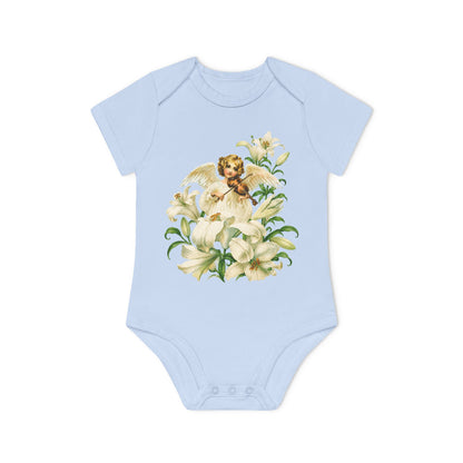 Vintage Angel with Violin Organic Cotton Short-Sleeve Baby Bodysuit