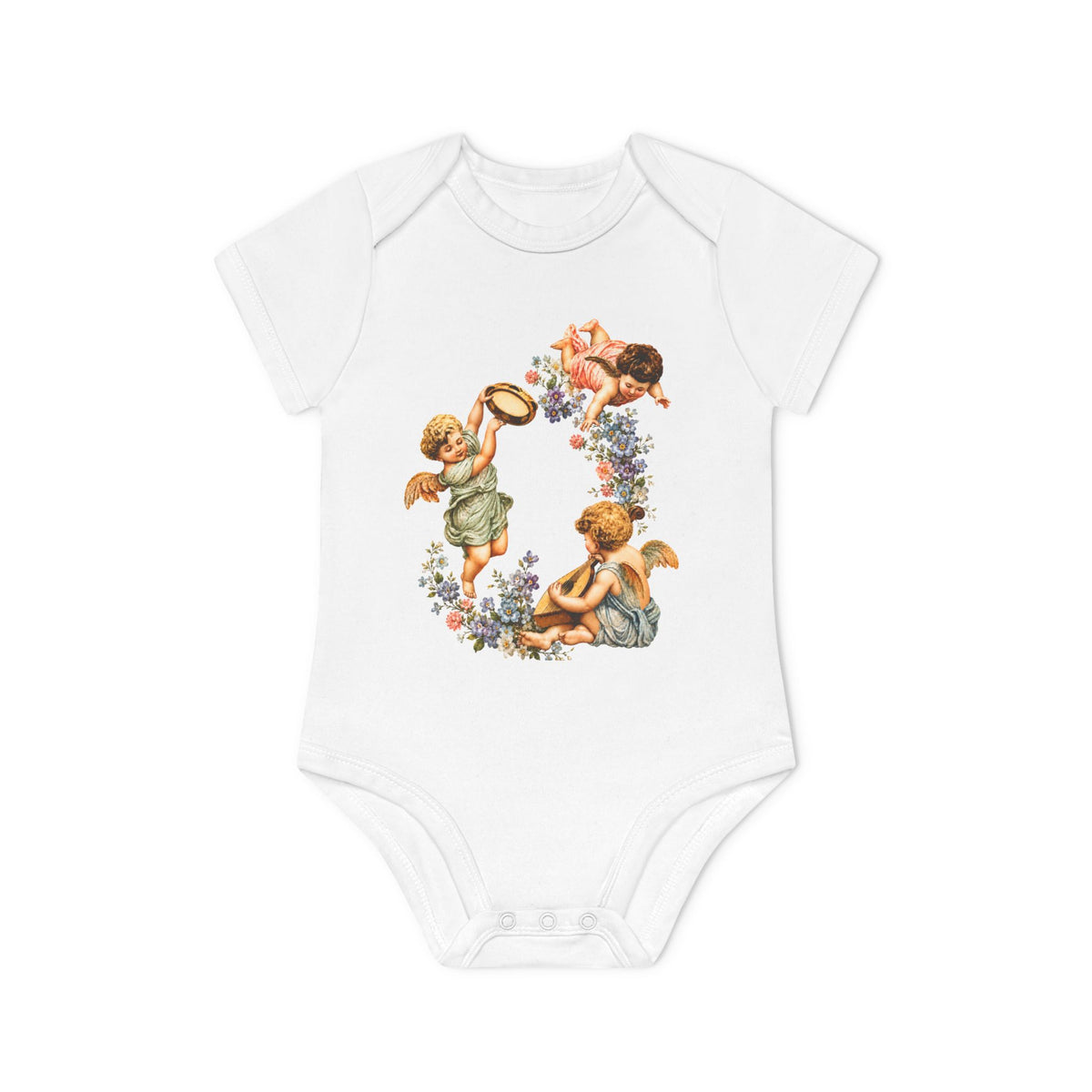 Vintage Cherub Art Organic Cotton Short-Sleeve Baby Bodysuit