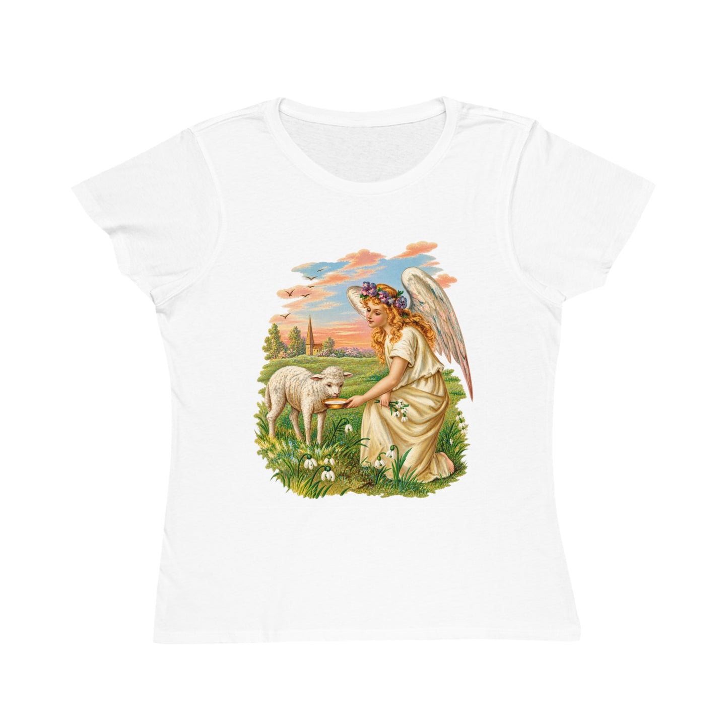 Antique Angel with Lamb Organic Cotton Women’s Short-Sleeve T-Shirt