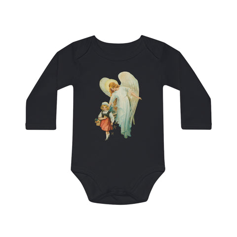 Victorian Organics baby bodysuit cotton long sleeve guardian angel