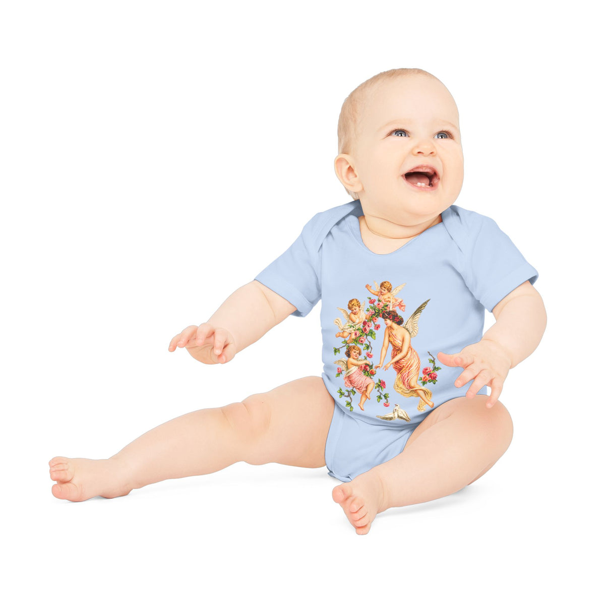 Victorian Angel with Cherubs Organic Cotton Short-Sleeve Baby Bodysuit