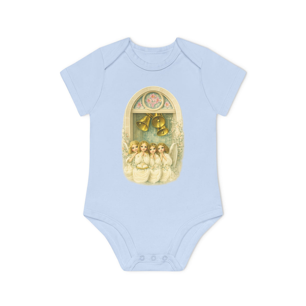 Praying Angels Under Church Bells Organic Cotton Short-Sleeve Baby Bodysuit