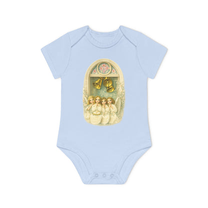 Praying Angels Under Church Bells Organic Cotton Short-Sleeve Baby Bodysuit