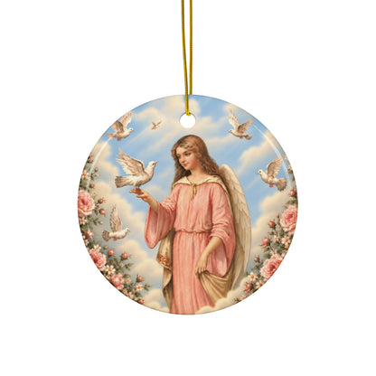 Victorian Peace Angel with Dove Ceramic Ornament, Double-Sided Keepsake