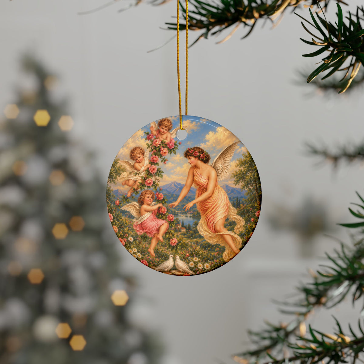 Victorian Angel with Cherubs Ceramic Ornament, Double-Sided Keepsake