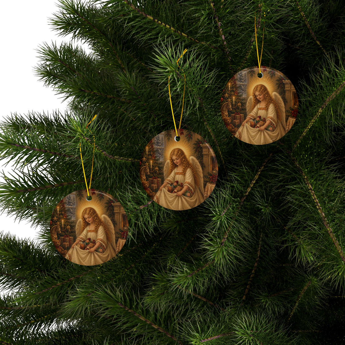 Christmas Gift Angel Ceramic Holiday Ornament, Double-Sided Keepsake
