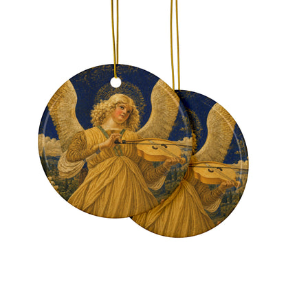Angel Musician Ceramic Christmas Ornament, Victorian Angel Art, Double-Sided Keepsake