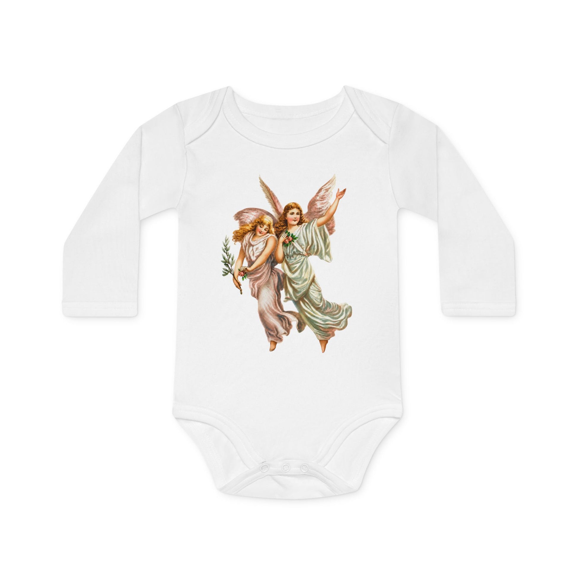 Heavenly Angel Art white organic cotton long-sleeve baby bodysuit