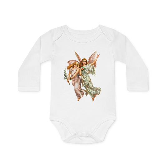Heavenly Angel Art white organic cotton long-sleeve baby bodysuit