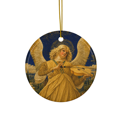 Angel Musician Ceramic Christmas Ornament, Victorian Angel Art, Double-Sided Keepsake