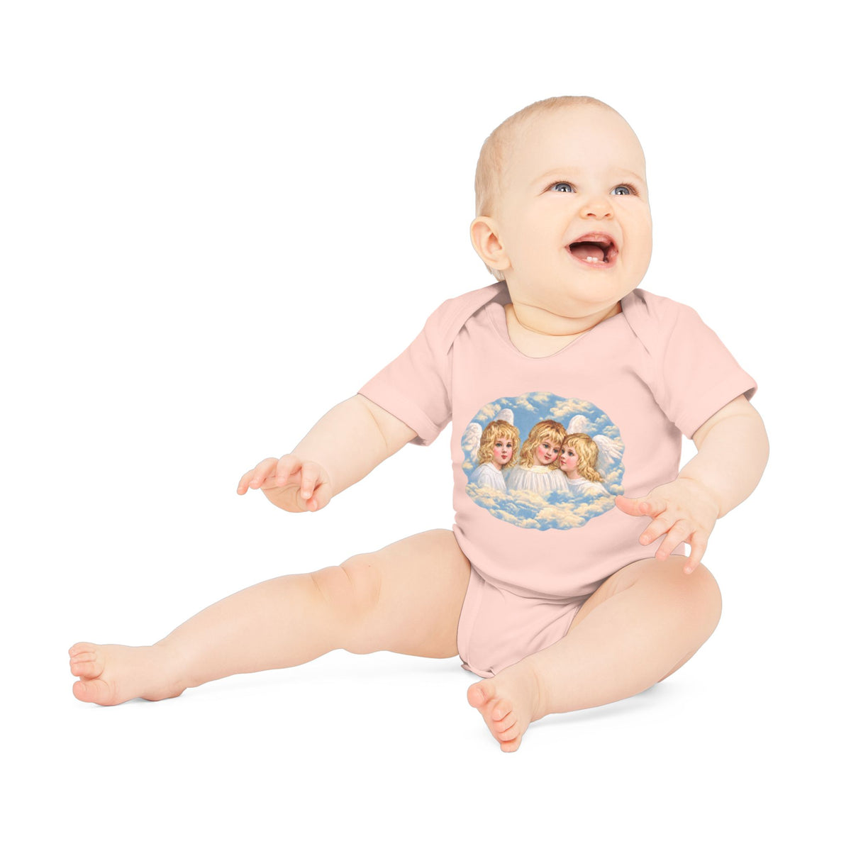 Cherub Angels in the Clouds Organic Cotton Short-Sleeve Baby Bodysuit