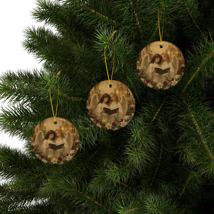Angels with Song Book Ceramic Christmas Ornament, Double-Sided Keepsake