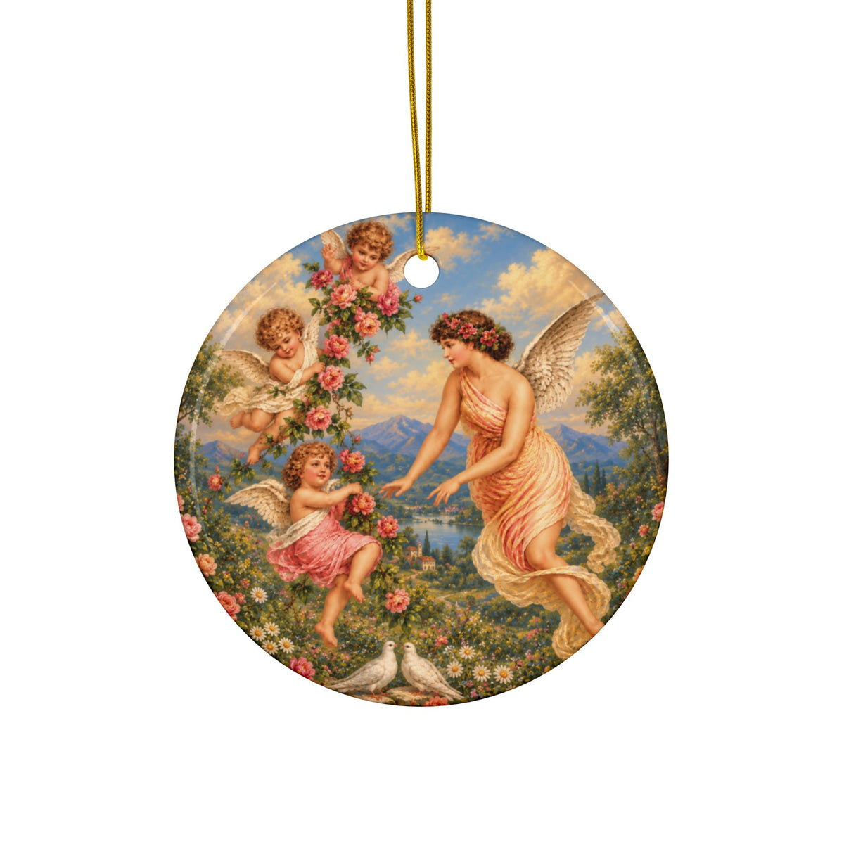 Victorian Angel with Cherubs Ceramic Ornament, Double-Sided Keepsake