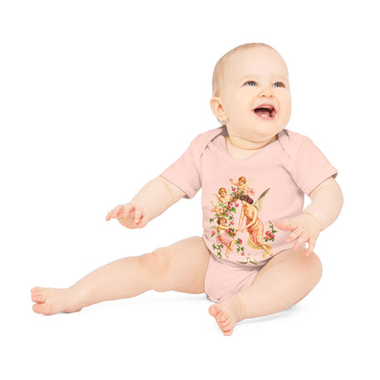 Victorian Angel with Cherubs Organic Cotton Short-Sleeve Baby Bodysuit
