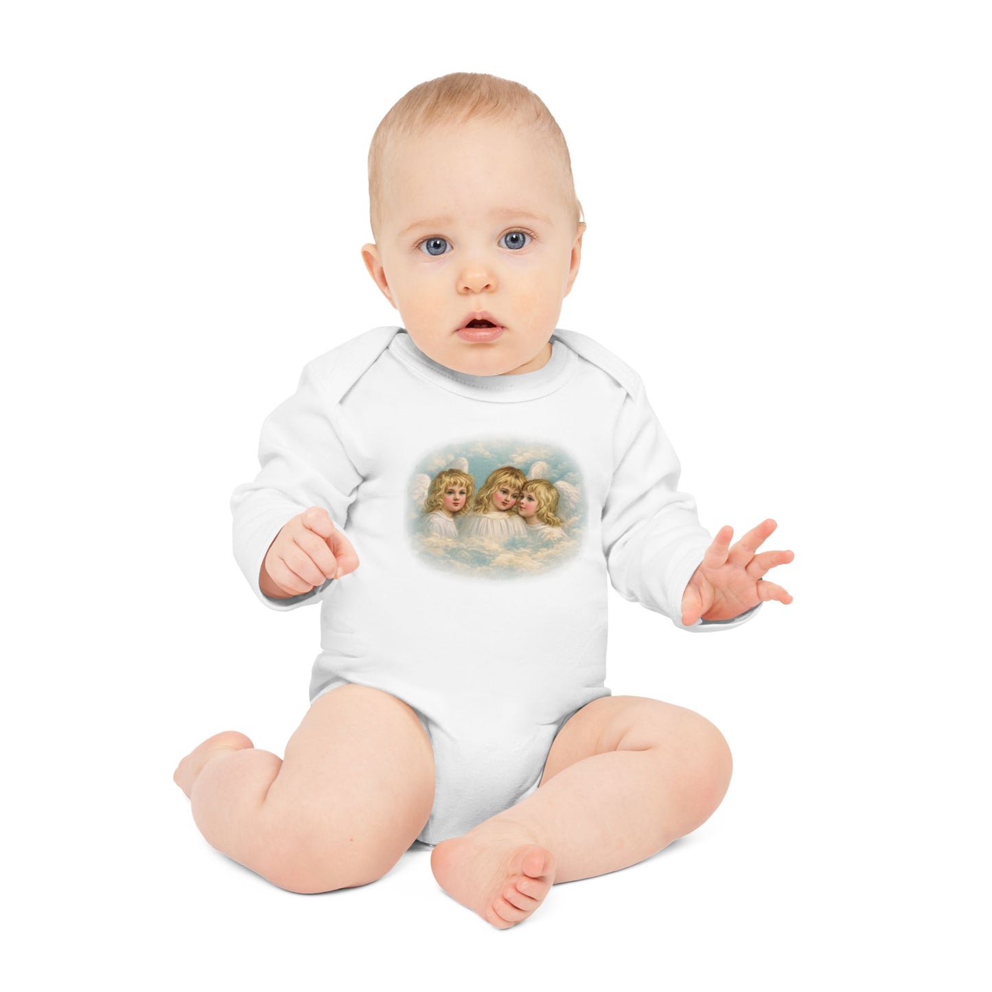 Cherub Angels in the Clouds Organic Cotton Long-Sleeve Baby Bodysuit