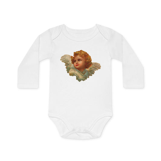 Vintage Cherub Face Organic Cotton Long-Sleeve Baby Bodysuit