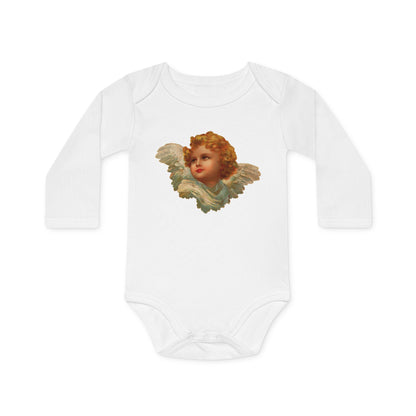 Vintage Cherub Face Organic Cotton Long-Sleeve Baby Bodysuit