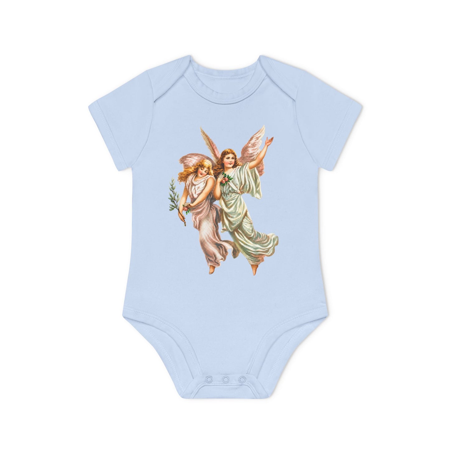 Heavenly Angel Art dusty blue organic cotton short-sleeve baby bodysuit