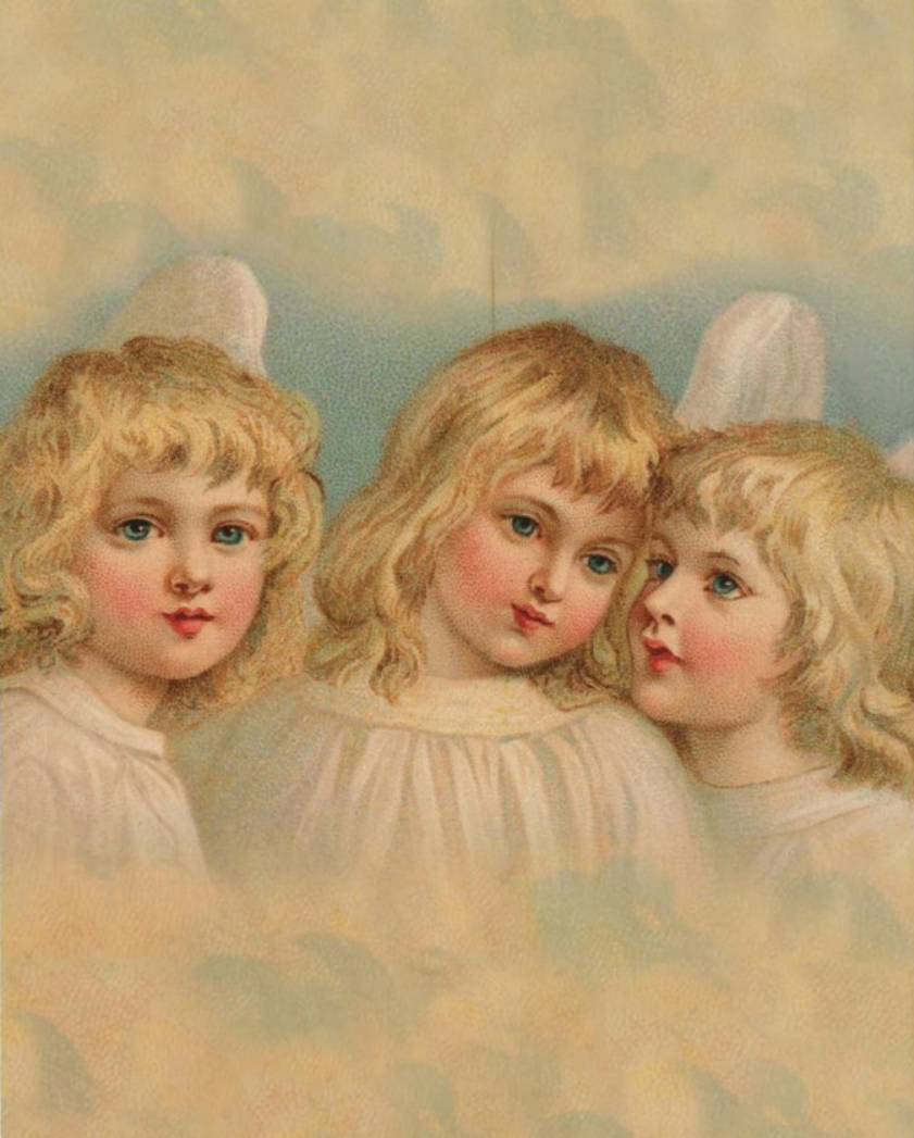 Victorian Organics Three Angels in a Pastel Sky Wood Wall Art Decor