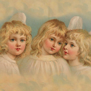 Victorian Organics Three Angels in a Pastel Sky Wood Wall Art Decor