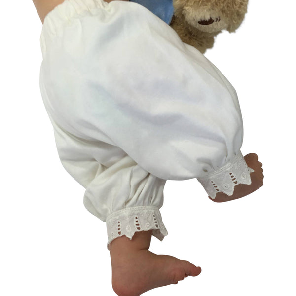 Victorian Baby Pantaloon - White Lace Organic Cotton Long Pant