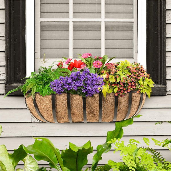 English Horse Trough Planter Black Metal Window Box Flower Basket