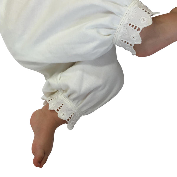Victorian Baby Pantaloon - White Lace Organic Cotton Long Pant